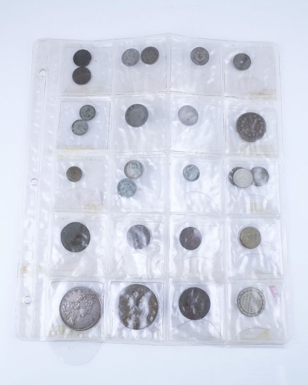 A GROUP OF MEDALLIONS, FOREIGN COINS AND A FEW FURTHER ITEMS (QTY)