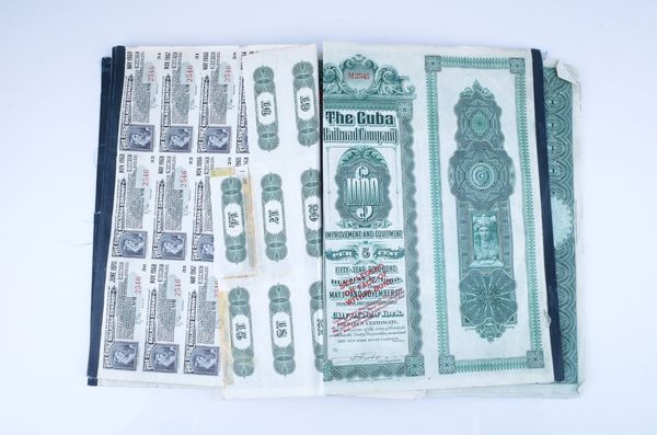 A GROUP OF CUBA RAILROAD COMPANY BOND GREEN CERTIFICATES (QTY)