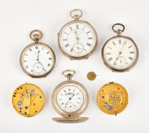FOUR POCKET WATCHES AND TWO WATCH MOVEMENTS (6)