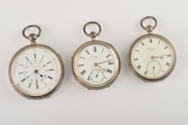 THREE SILVER CASED OPENFACED POCKET WATCHES (3)