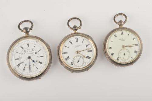 THREE SILVER CASED OPENFACED POCKET WATCHES (3)