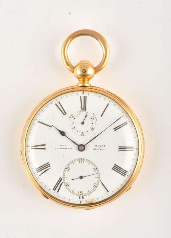 AN 18CT GOLD OPENFACED KEYWOUND POCKET CHRONOMETR AND ASSOCIATED DECK CASE