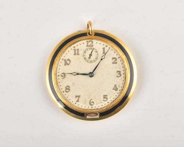 MOVADO: AN 18CT GOLD & ENAMEL KEYLESS WIND OPEN FACED POCKET WATCH