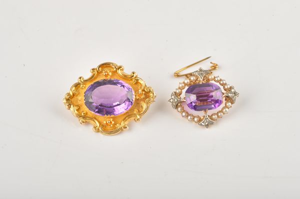 TWO AMETHYST BROOCHES (2)