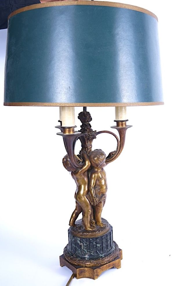 A FRENCH GILT-BRONZE MOUNTED VERDE-ANTICO MARBLE TABLE LAMP