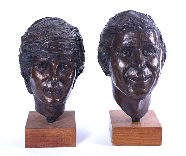 MORRIS SINGER FOUNDRY: TWO BRONZE PORTRAIT BUSTS OF HRH THE PRINCE OF WALES AND DIANA, PRINCESS OF WALES  (2)