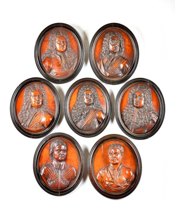 A GROUP OF SEVEN ENGLISH RELIEF CARVED BOXWOOD PORTRAIT MEDALLIONS (7)