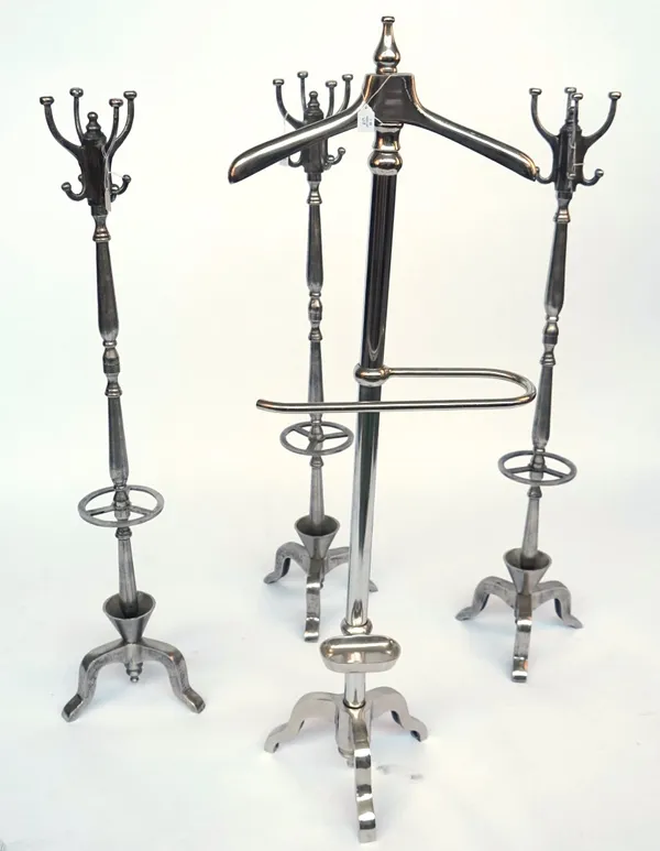 A GROUP OF THREE METAL COAT STANDS TOGETHER WITH A VALET STAND (4)