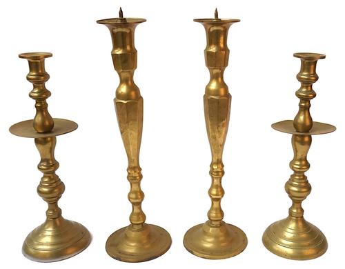 A PAIR OF BRASS PRICKET CANDLESTICKS