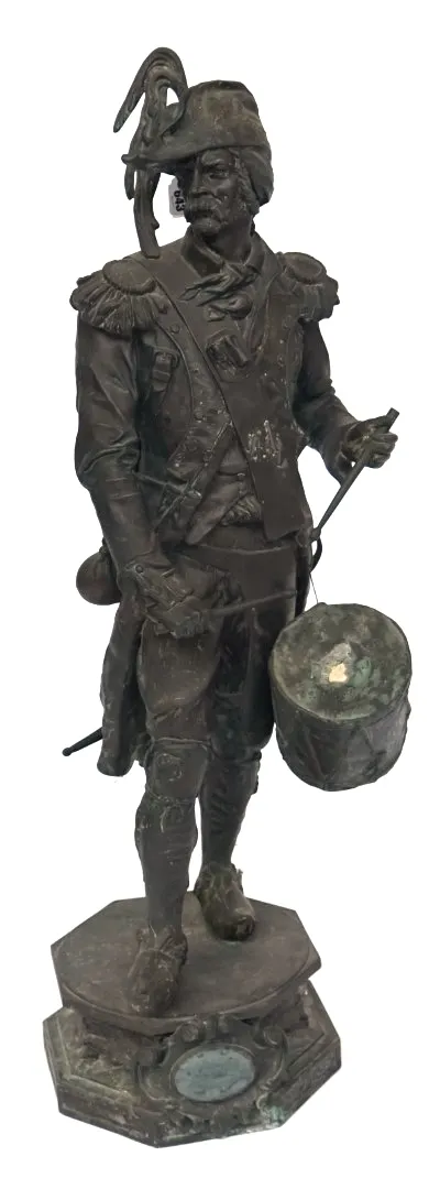 A FRENCH SPELTER FIGURE OF A MILITARY DRUMMER