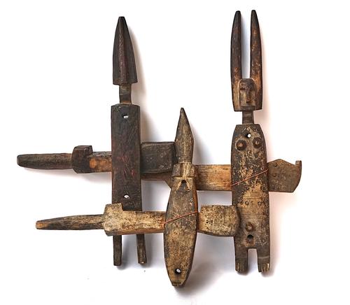 THREE TRIBAL GRANARY DOOR LOCKS, MALI (3)