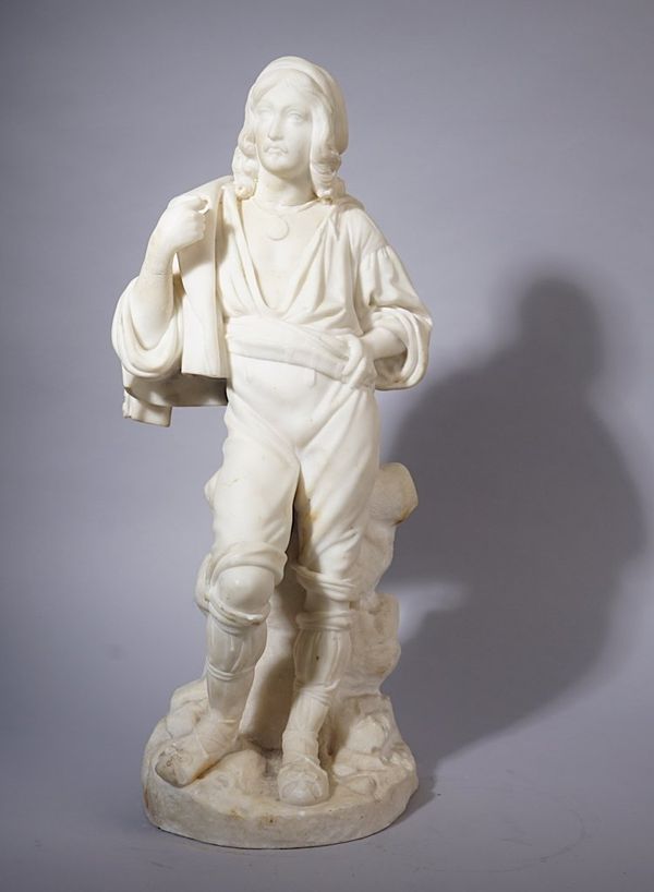 A CARVED MARBLE FIGURE OF A MALE ROMANTIC