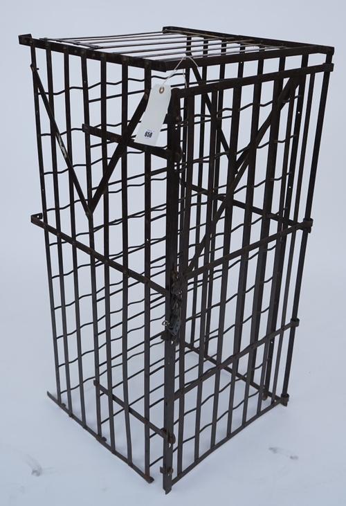 A STRAP IRON LOCKABLE ONE HUNDRED  BOTTLE WINE CABINET