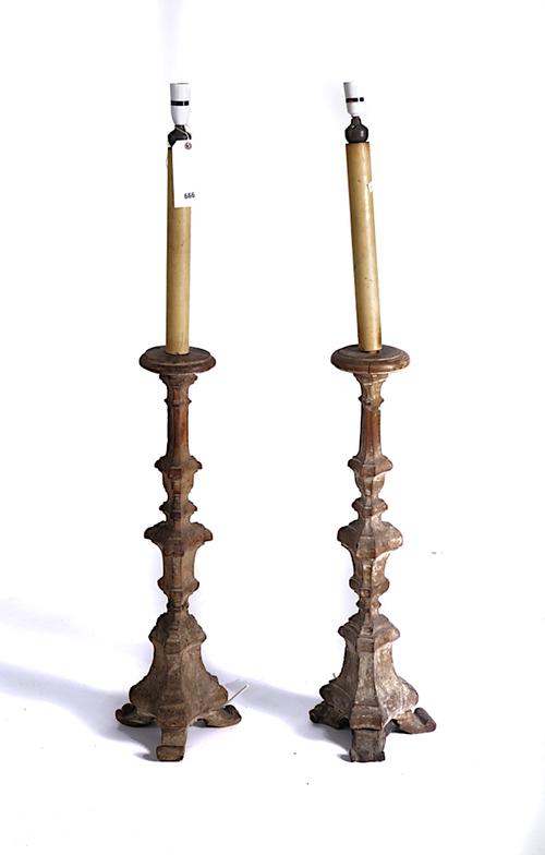 A NEAR PAIR OF ITALIAN ALTER CANDLESTICKS (2)