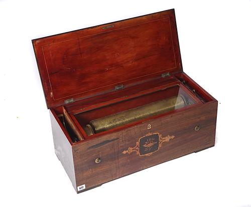 A SWISS ROSEWOOD AND MARQUETRY MUSICAL BOX
