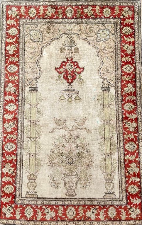 A SILK HEREK PRAYER RUG, TURKISH