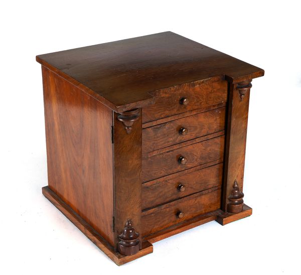 A VICTORIAN WALNUT TABLETOP WELLINGTON CHEST, WITH DUAL LOCKING BARS