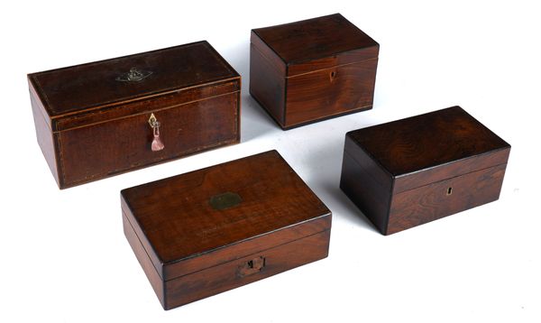 A GEORGE III INLAID MAHOGANY TEA CADDY (4)