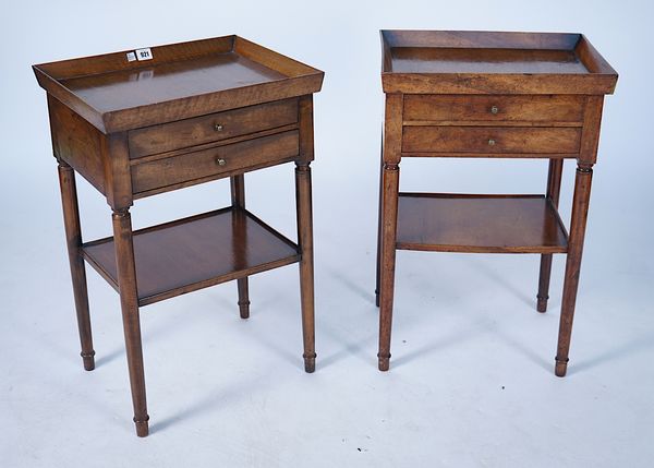 A PAIR OF 19TH CENTURY FRENCH TRAY TOP TWO DRAWER SIDE TABLES (2)