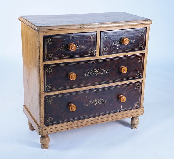 A VICTORIAN SCUMBLE PAINTED PINE CHEST OF DRAWERS