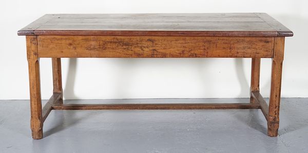 A 19TH CENTURY FRENCH FRUITWOOD PLANK TOP KITCHEN TABLE