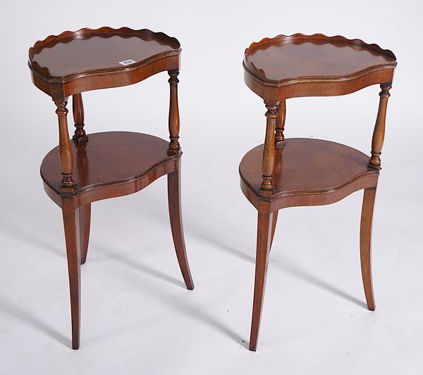 A PAIR OF 18TH CENTURY STYLE SHAPED MAHOGANY TWO TIER SIDE TABLES (2)