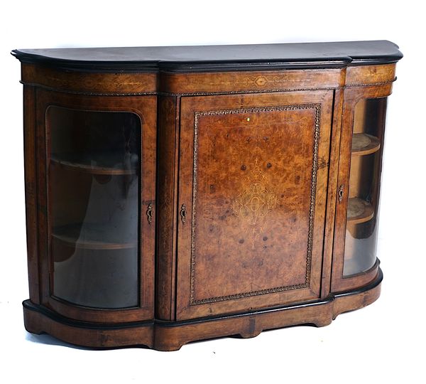 A VICTORIAN GILT-METAL MOUNTED MARQUETRY INLAID WALNUT CREDENZA