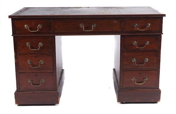 A 19TH CENTURY MAHOGANY NINE DRAWER PEDESTAL DESK