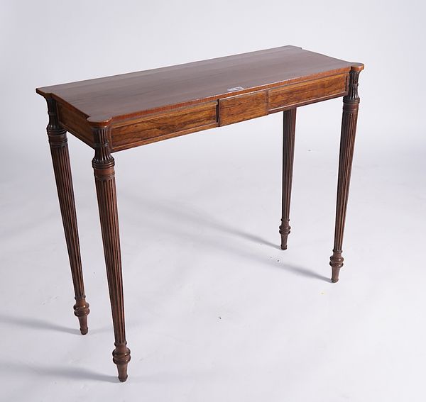 A GEORGE III MAHOGANY AND ROSEWOOD CONSOLE TABLE