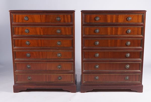 A PAIR OF BRASS INLAID MAHOGANY CHEST OF DRAWERS (2)