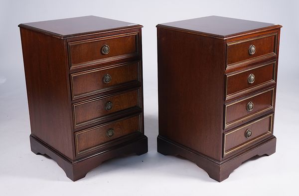 A PAIR OF BRASS INLAID MAHOGANY BEDSIDE CHESTS (2)