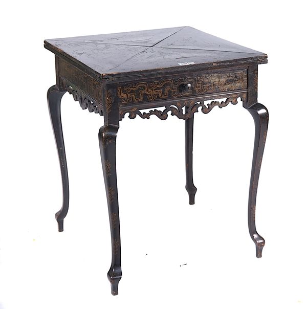 A LATE 19TH CENTURY CHINOISERIE DECORATED ENVELOPE CARD TABLE