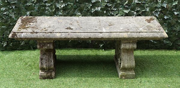 A RECONSTITUTED STONE RECTANGULAR BENCH (2)