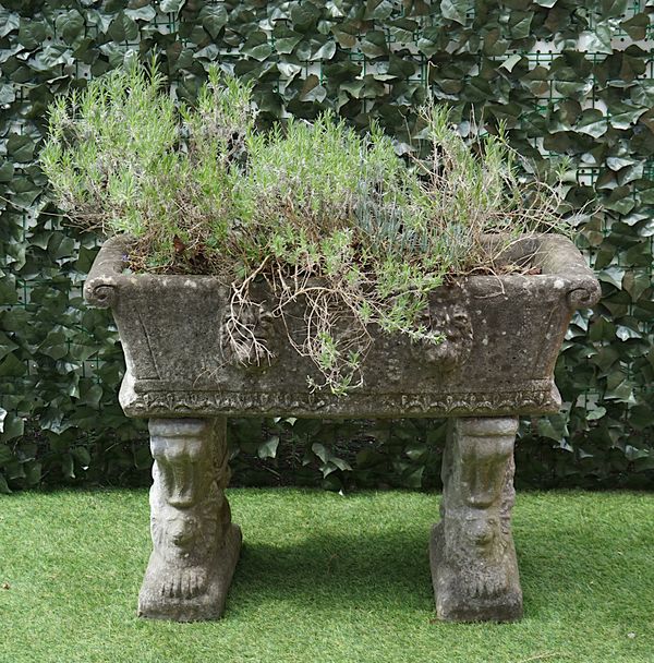 A RECONSTITUTED STONE RECTANGULAR PLANTER