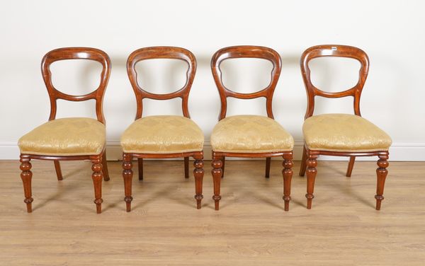 A SET OF FOUR VICTORIAN MAHOGANY BALLOON BACK DINING CHAIRS