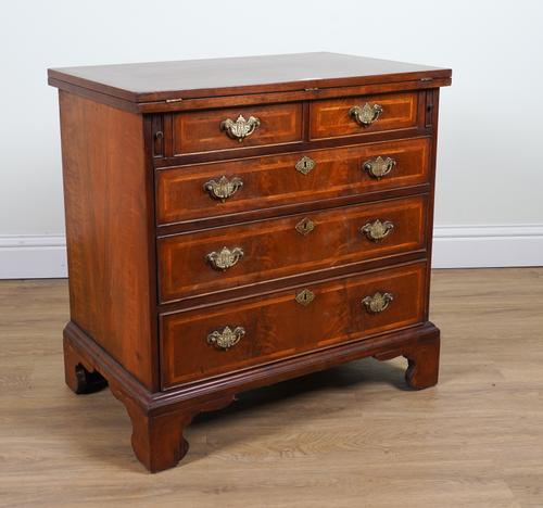 A MID 18TH CENTURY STYLE FEATHER BANDED WALNUT BACHELOR'S CHEST