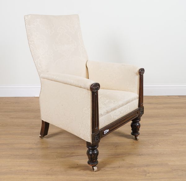 A WILLIAM IV MAHOGANY FRAMED EASY ARMCHAIR