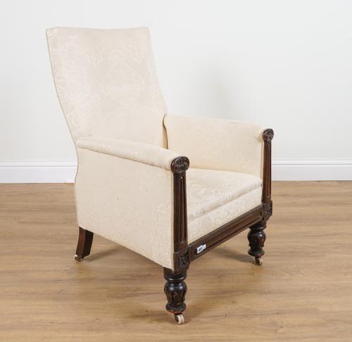 A WILLIAM IV MAHOGANY FRAMED EASY ARMCHAIR