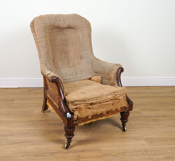 A WILLIAM  IV MAHOGANY FRAMED EASY ARMCHAIR