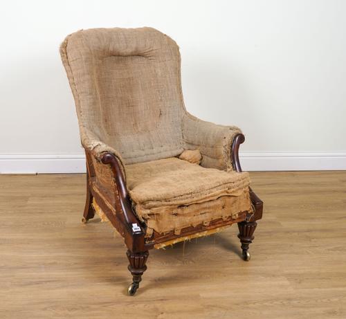 A WILLIAM  IV MAHOGANY FRAMED EASY ARMCHAIR