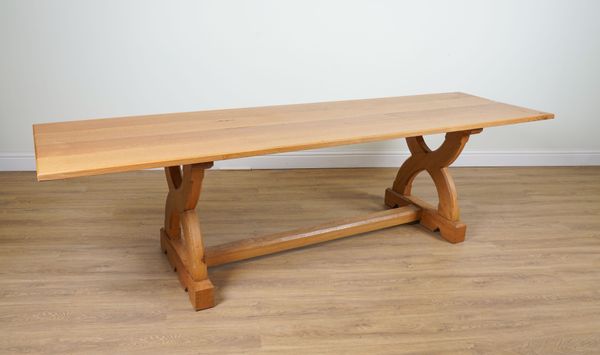 AN OAK GOTHIC REVIVAL PLANK TOP KITCHEN TABLE