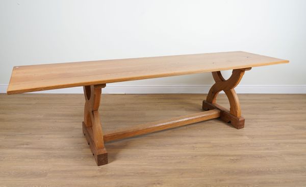 AN OAK GOTHIC REVIVAL PLANK TOP KITCHEN TABLE