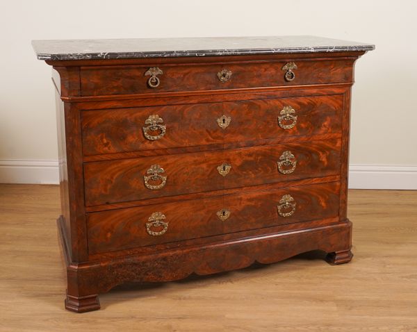 A 19TH CENTURY FRENCH MARBLE TOPPED COMMODE