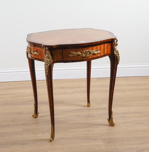 A LOUIS XVI STYLE GILT METAL MOUNTED KINGWOOD SINGLE DRAWER CENTRE TABLE
