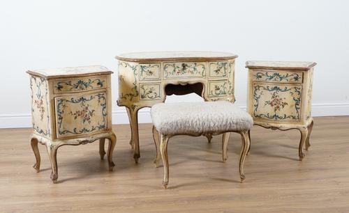 A 20TH CENTURY FLORENTINE POLYCHROME PAINTED BEDROOM SUITE (4)
