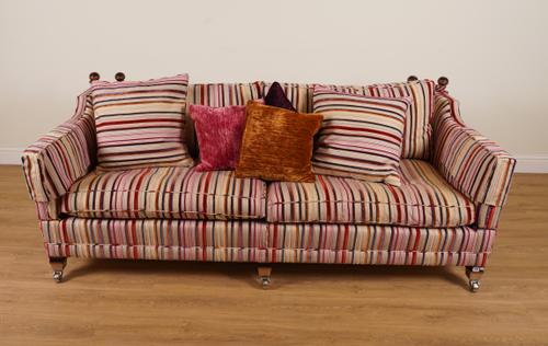 DURESTA; A HORNBLOWER THREE SEAT KNOLE STYLE SOFA IN STRIPED UPHOLSTERY