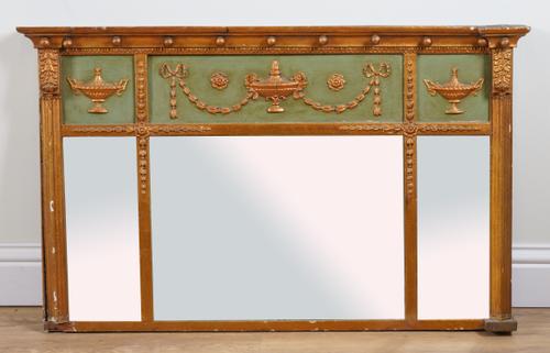 A REGENCY STYLE TRIPLE PLATE OVERMANTEL MIRROR