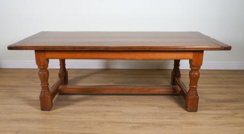 AN 18TH CENTURY STYLE OAK PLANK TOP REFECTORY TABLE