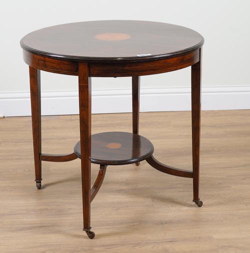 AN EDWARDIAN MARQUETRY INLAID CIRCULAR ROSEWOOD CENTRE TABLE