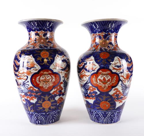 A PAIR OF LARGE JAPANESE IMARI OVOID VASES (2)